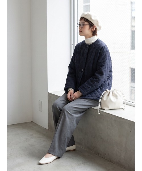 Sew loop(ソーループ)の「キルティング風ジャガード ノーカラージャケット(ノーカラージャケット・レディース・ネイビー/ブラウン・L/M)」の10枚目の写真