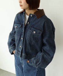 レザー衿カラーデニムジャケット