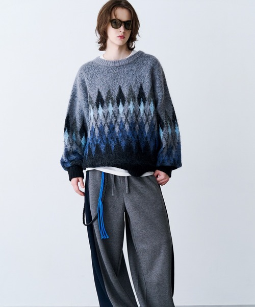 SeeSew(シーソー)の「【UNISEX】ARGYLE SHAGGY KNIT/アーガイルシャギーニット(ニット/セーター・メンズ・グレー/ミント・M/L)」の5枚目の写真