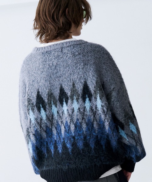 SeeSew(シーソー)の「【UNISEX】ARGYLE SHAGGY KNIT/アーガイルシャギーニット(ニット/セーター・メンズ・グレー/ミント・M/L)」の12枚目の写真