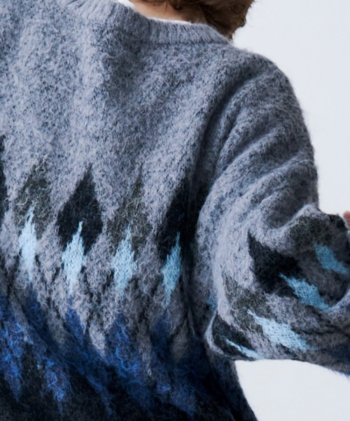 SeeSew(シーソー)の「【UNISEX】ARGYLE SHAGGY KNIT/アーガイルシャギーニット(ニット/セーター・メンズ・グレー/ミント・M/L)」の14枚目の写真