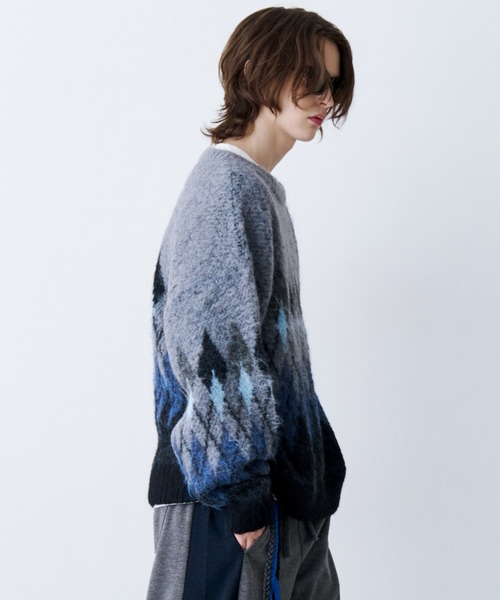 SeeSew(シーソー)の「【UNISEX】ARGYLE SHAGGY KNIT/アーガイルシャギーニット(ニット/セーター・メンズ・グレー/ミント・M/L)」の10枚目の写真