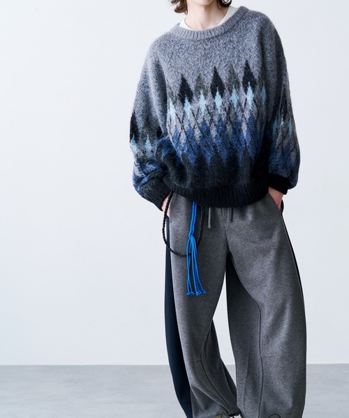 SeeSew(シーソー)の「【UNISEX】ARGYLE SHAGGY KNIT/アーガイルシャギーニット(ニット/セーター・メンズ・グレー/ミント・M/L)」の7枚目の写真