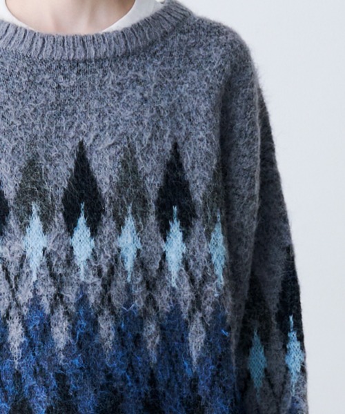 SeeSew(シーソー)の「【UNISEX】ARGYLE SHAGGY KNIT/アーガイルシャギーニット(ニット/セーター・メンズ・グレー/ミント・M/L)」の13枚目の写真