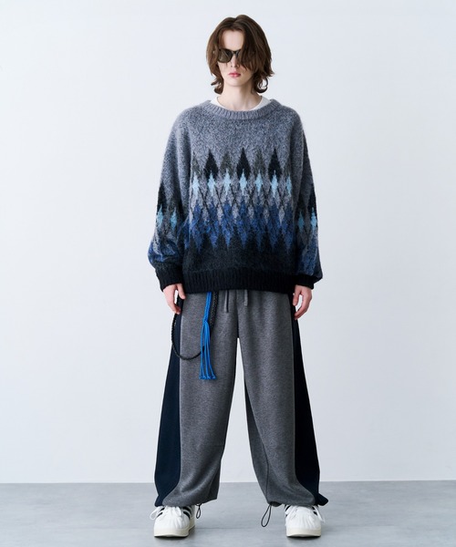 SeeSew(シーソー)の「【UNISEX】ARGYLE SHAGGY KNIT/アーガイルシャギーニット(ニット/セーター・メンズ・グレー/ミント・M/L)」の4枚目の写真