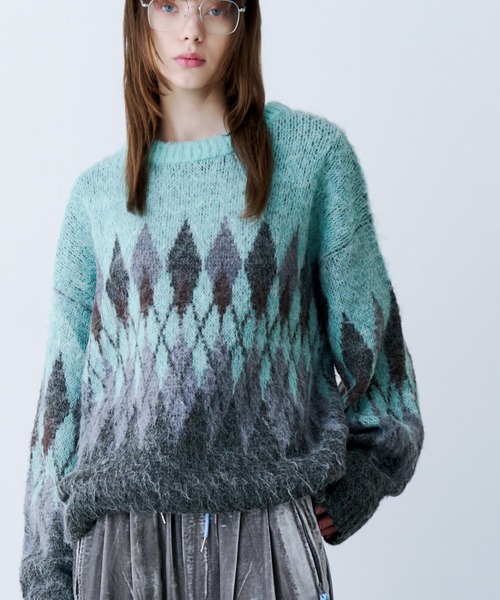 SeeSew(シーソー)の「【UNISEX】ARGYLE SHAGGY KNIT/アーガイルシャギーニット(ニット/セーター・メンズ・グレー/ミント・M/L)」の21枚目の写真