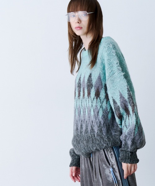SeeSew(シーソー)の「【UNISEX】ARGYLE SHAGGY KNIT/アーガイルシャギーニット(ニット/セーター・メンズ・グレー/ミント・M/L)」の20枚目の写真