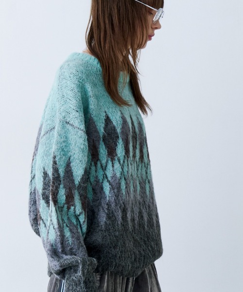SeeSew(シーソー)の「【UNISEX】ARGYLE SHAGGY KNIT/アーガイルシャギーニット(ニット/セーター・メンズ・グレー/ミント・M/L)」の22枚目の写真