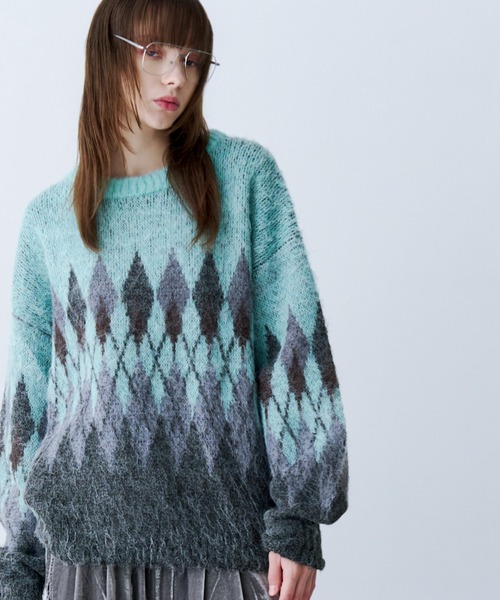 SeeSew(シーソー)の「【UNISEX】ARGYLE SHAGGY KNIT/アーガイルシャギーニット(ニット/セーター・メンズ・グレー/ミント・M/L)」の17枚目の写真