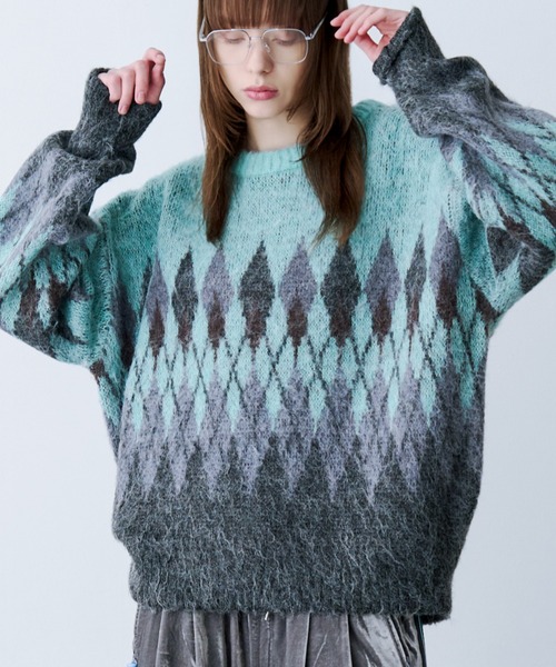 SeeSew(シーソー)の「【UNISEX】ARGYLE SHAGGY KNIT/アーガイルシャギーニット(ニット/セーター・メンズ・グレー/ミント・M/L)」の18枚目の写真