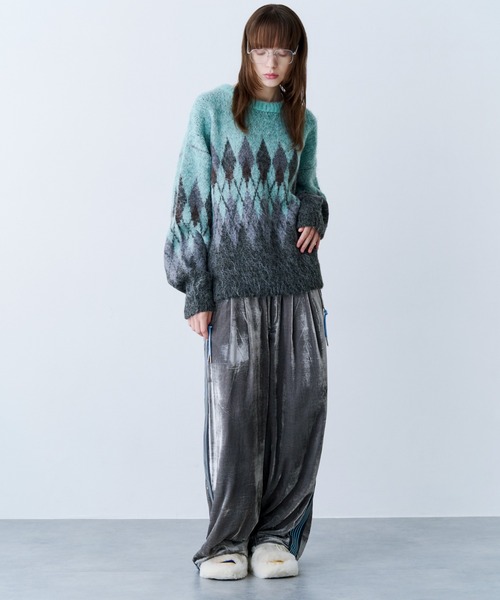 SeeSew(シーソー)の「【UNISEX】ARGYLE SHAGGY KNIT/アーガイルシャギーニット(ニット/セーター・メンズ・グレー/ミント・M/L)」の15枚目の写真