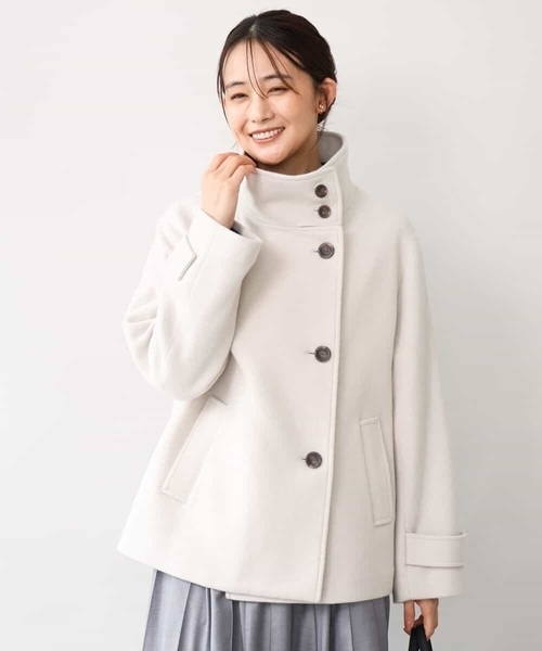 MK MICHEL KLEIN（エムケーミッシェルクラン）の「[超軽量]エアリアルウール スタンドカラーショートコート（ノーカラージャケット・レディース・ブラウン/ミント/アイボリー・38）」の11枚目の写真