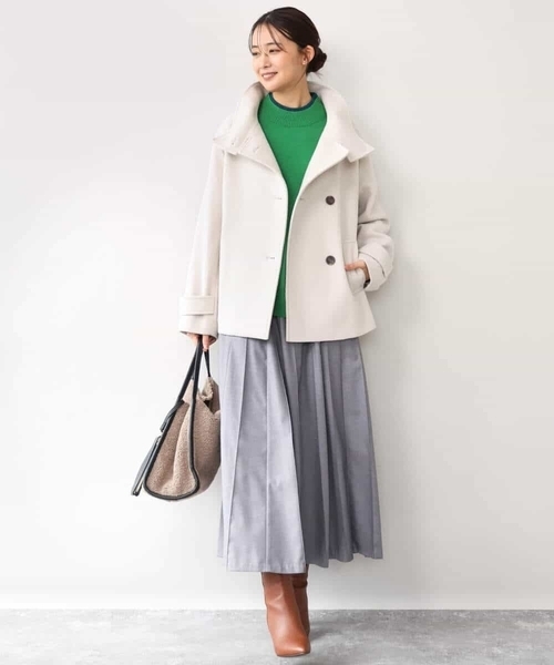 MK MICHEL KLEIN（エムケーミッシェルクラン）の「[超軽量]エアリアルウール スタンドカラーショートコート（ノーカラージャケット・レディース・ブラウン/ミント/アイボリー・38）」の12枚目の写真
