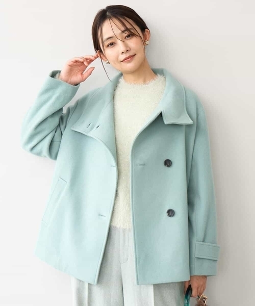 MK MICHEL KLEIN（エムケーミッシェルクラン）の「[超軽量]エアリアルウール スタンドカラーショートコート（ノーカラージャケット・レディース・ブラウン/ミント/アイボリー・38）」の16枚目の写真