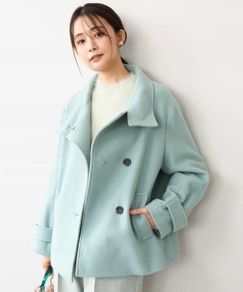 MK MICHEL KLEIN（エムケーミッシェルクラン）の「[超軽量]エアリアルウール スタンドカラーショートコート（ノーカラージャケット・レディース・ブラウン/ミント/アイボリー・38）」の17枚目の写真