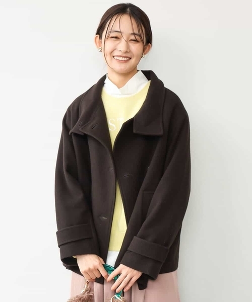 MK MICHEL KLEIN（エムケーミッシェルクラン）の「[超軽量]エアリアルウール スタンドカラーショートコート（ノーカラージャケット・レディース・ブラウン/ミント/アイボリー・38）」の21枚目の写真