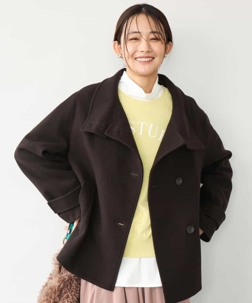 MK MICHEL KLEIN（エムケーミッシェルクラン）の「[超軽量]エアリアルウール スタンドカラーショートコート（ノーカラージャケット・レディース・ブラウン/ミント/アイボリー・38）」の22枚目の写真
