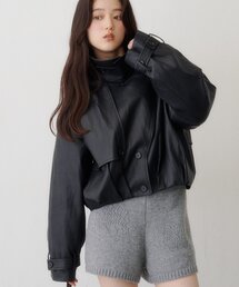 【秋服/アウター】レザーバルーンクロップドジャケット