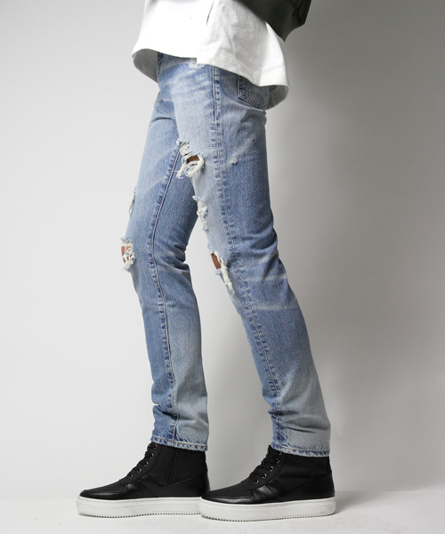 JACKROSE（ジャックローズ）の「【日本製】ハードダメージタイトストレートデニム（デニムパンツ・メンズ・サックスブルー・M/L/XL/S）」の14枚目の写真