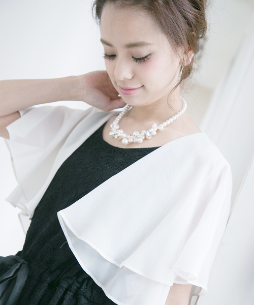 PourVous（プールヴー）の「バタフライレースボレロ結婚式対応オケージョン（ノーカラージャケット・レディース・ブラック/アイボリー・L/M）」の14枚目の写真
