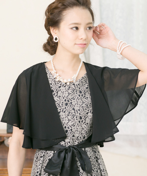 PourVous（プールヴー）の「バタフライレースボレロ結婚式対応オケージョン（ノーカラージャケット・レディース・ブラック/アイボリー・L/M）」の12枚目の写真