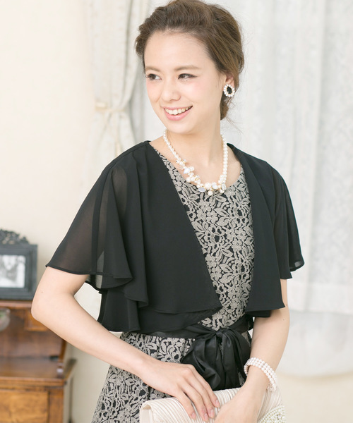 PourVous（プールヴー）の「バタフライレースボレロ結婚式対応オケージョン（ノーカラージャケット・レディース・ブラック/アイボリー・L/M）」の11枚目の写真