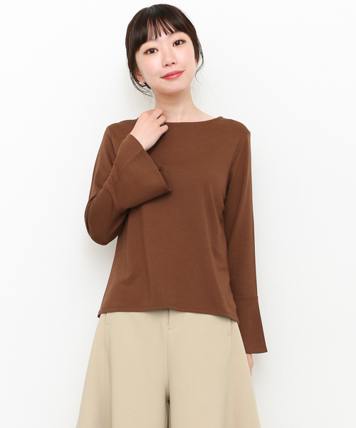 KBF+(ケービーエフプラス)の「KBF+ 袖フレアC/T(Tシャツ/カットソー・レディース・オフホワイト/ブラック/ブラウン・ONE)」の1枚目の写真