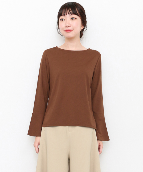 KBF+(ケービーエフプラス)の「KBF+ 袖フレアC/T(Tシャツ/カットソー・レディース・オフホワイト/ブラック/ブラウン・ONE)」の9枚目の写真