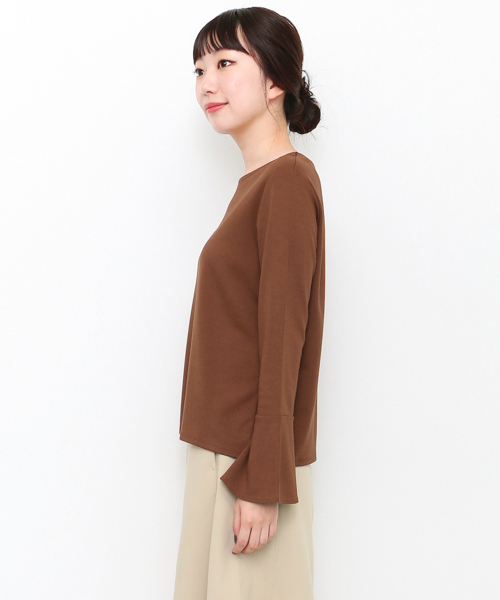 KBF+(ケービーエフプラス)の「KBF+ 袖フレアC/T(Tシャツ/カットソー・レディース・オフホワイト/ブラック/ブラウン・ONE)」の10枚目の写真