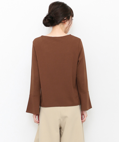 KBF+(ケービーエフプラス)の「KBF+ 袖フレアC/T(Tシャツ/カットソー・レディース・オフホワイト/ブラック/ブラウン・ONE)」の11枚目の写真