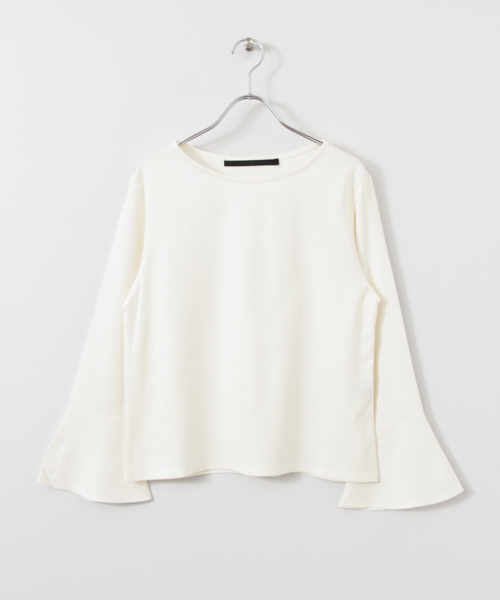 KBF+(ケービーエフプラス)の「KBF+ 袖フレアC/T(Tシャツ/カットソー・レディース・オフホワイト/ブラック/ブラウン・ONE)」の6枚目の写真