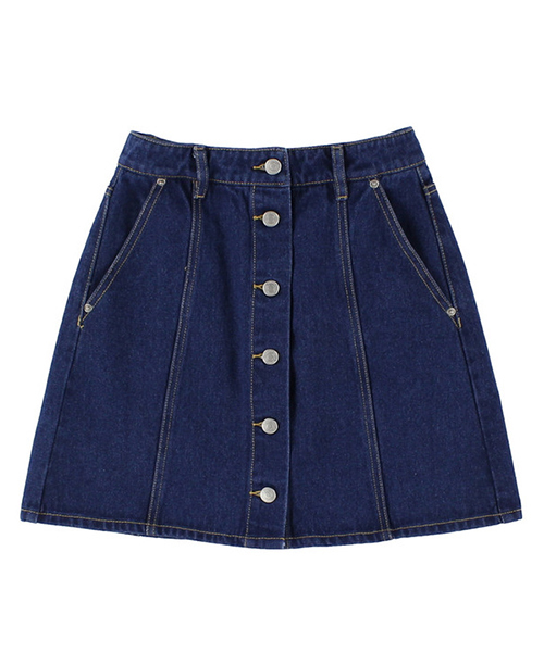 DING(ディング)の「DING/台形ミニスカート(デニムスカート・レディース・インディゴブルー/ブラック・FREE)」の2枚目の写真