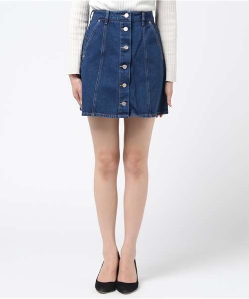 DING(ディング)の「DING/台形ミニスカート(デニムスカート・レディース・インディゴブルー/ブラック・FREE)」の3枚目の写真