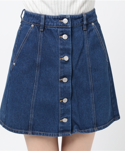 DING(ディング)の「DING/台形ミニスカート(デニムスカート・レディース・インディゴブルー/ブラック・FREE)」の6枚目の写真