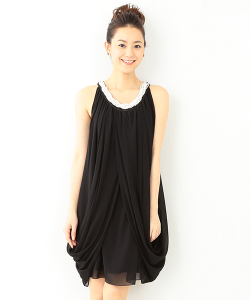 Ray BEAMS（レイビームス）の「Ray BEAMS / ビジュー付き レイヤーワンピース（ドレス・レディース・ブラック/ベージュ・ONE SIZE）」の2枚目の写真