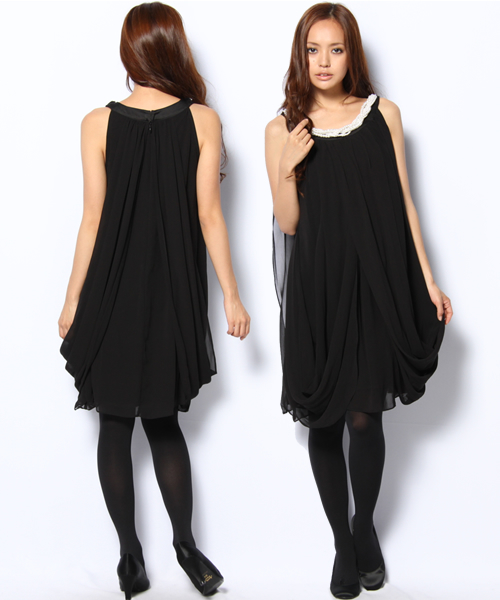 Ray BEAMS（レイビームス）の「Ray BEAMS / ビジュー付き レイヤーワンピース（ドレス・レディース・ブラック/ベージュ・ONE SIZE）」の12枚目の写真