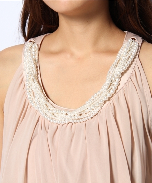 Ray BEAMS（レイビームス）の「Ray BEAMS / ビジュー付き レイヤーワンピース（ドレス・レディース・ブラック/ベージュ・ONE SIZE）」の7枚目の写真