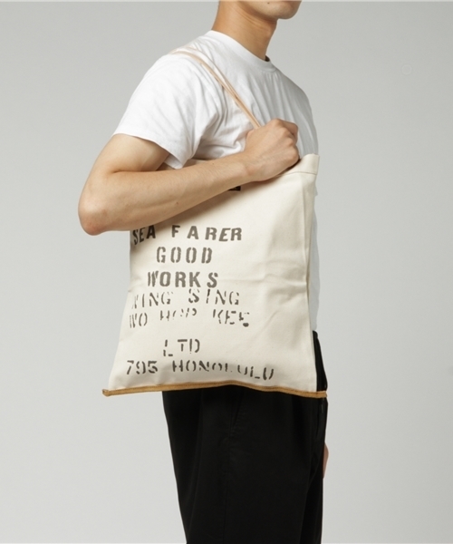 GREEN BOWL（グリーンボウル）の「GREEN BOWL Canvas Logo Tote Bag/グリーンボウルキャンバスロゴトートバッグ（トートバッグ・メンズ・キナリ/ネイビー・FREE）」の4枚目の写真