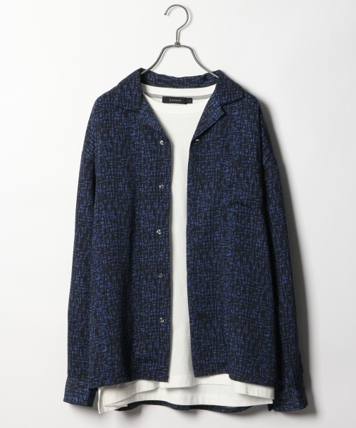 RAGEBLUE（レイジブルー）の「幾何学柄PEオープンカラーシャツ/772077（シャツ/ブラウス・メンズ・ネイビー/グレー系その他/ブルー・LARGE/MEDIUM/SMALL）」の3枚目の写真