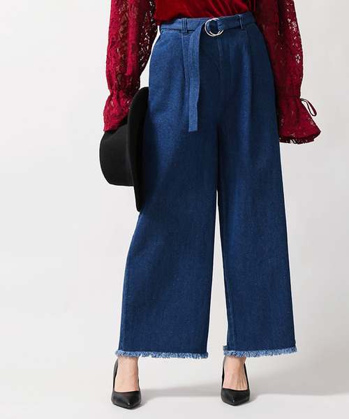 WEGO（ウィゴー）の「WEGO/デニムフリンジワイドパンツ（デニムパンツ・レディース・インディゴブルー/ダークインディゴブルー・MEDIUM/LARGE/SMALL）」の2枚目の写真