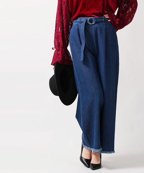 WEGO（ウィゴー）の「WEGO/デニムフリンジワイドパンツ（デニムパンツ・レディース・インディゴブルー/ダークインディゴブルー・MEDIUM/LARGE/SMALL）」の5枚目の写真