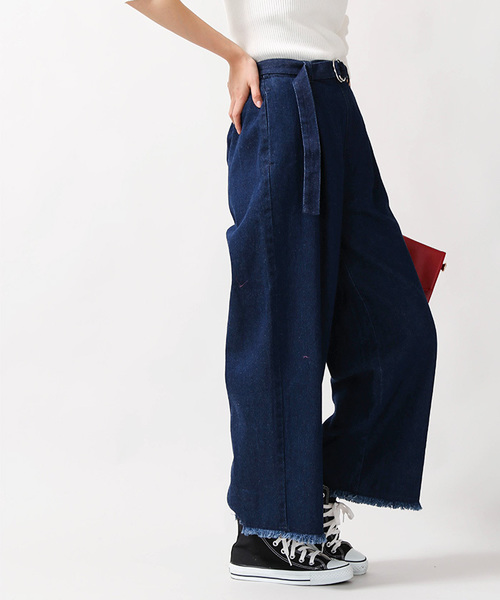 WEGO（ウィゴー）の「WEGO/デニムフリンジワイドパンツ（デニムパンツ・レディース・インディゴブルー/ダークインディゴブルー・MEDIUM/LARGE/SMALL）」の6枚目の写真