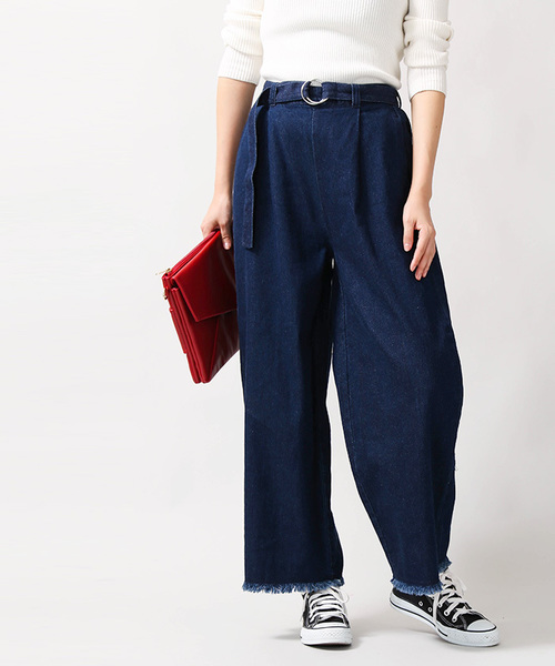 WEGO（ウィゴー）の「WEGO/デニムフリンジワイドパンツ（デニムパンツ・レディース・インディゴブルー/ダークインディゴブルー・MEDIUM/LARGE/SMALL）」の7枚目の写真