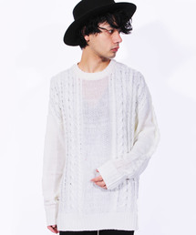 ８(eight) | ロング丈 ニット セーター クルーネック ケーブルニット(ニット/セーター)
