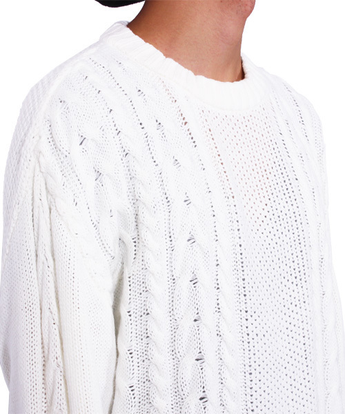 ８(eight)（エイト）の「ロング丈 ニット セーター クルーネック ケーブルニット（ニット/セーター・メンズ・ブラック/ワイン/キナリ/グレー・MEDIUM/LARGE/X-LARGE）」の19枚目の写真