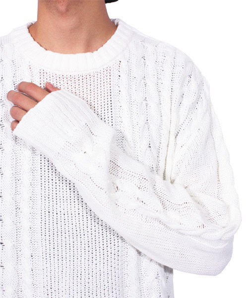 ８(eight)（エイト）の「ロング丈 ニット セーター クルーネック ケーブルニット（ニット/セーター・メンズ・ブラック/ワイン/キナリ/グレー・MEDIUM/LARGE/X-LARGE）」の11枚目の写真