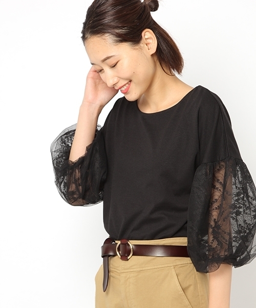 laboratory work（ラボラトリーワーク）の「袖レースチュールプルオーバー（Tシャツ/カットソー・レディース・ホワイト/ブラック/ベージュ・MEDIUM）」の2枚目の写真