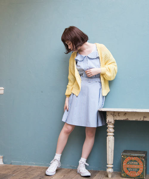 OLIVE des OLIVE ストライプ ノースリーブ ワンピース Sサイズ OLIVE des ワンピース ノースリーブシャツミニワンピース