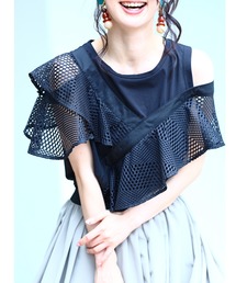 cawaii | レース袖のアシンメトリートップス。ワンショルダー風タンクトップ(Tシャツ/カットソー)