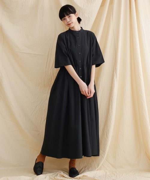 MERLOT IKYU(メルローイキュウ)の「バンドカラーコットンシャツワンピース2956(シャツワンピース)」|ブラック